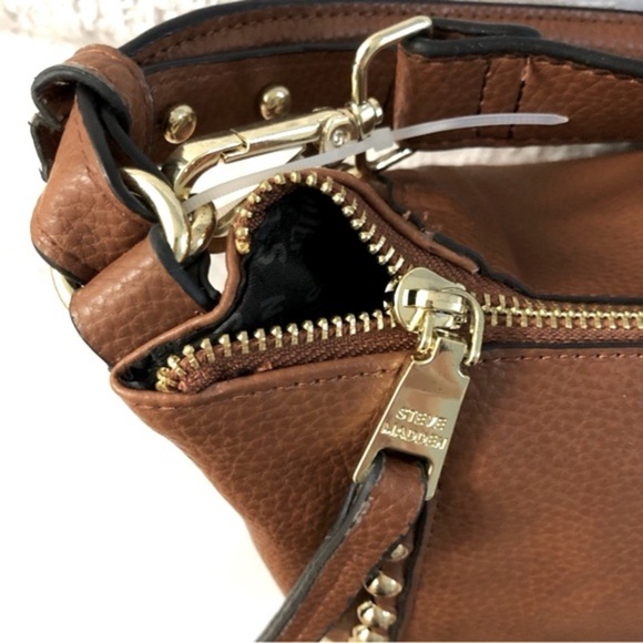 NWOT Steve Madden Large Gold Tone Studded Brown Bag - Picture 6 of 10